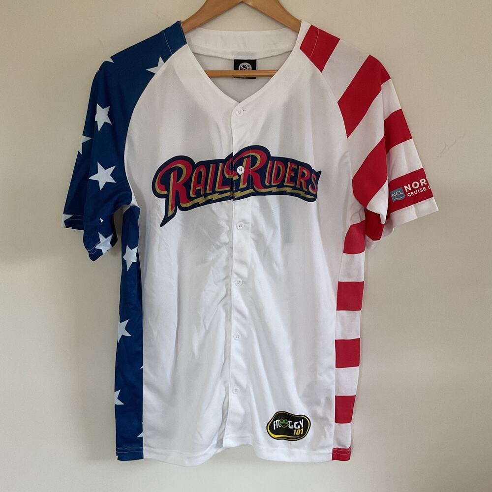 Scranton/Wilkes-Barre RailRiders Jersey #16 Sz S US Flag Froggy 101 Patriotic